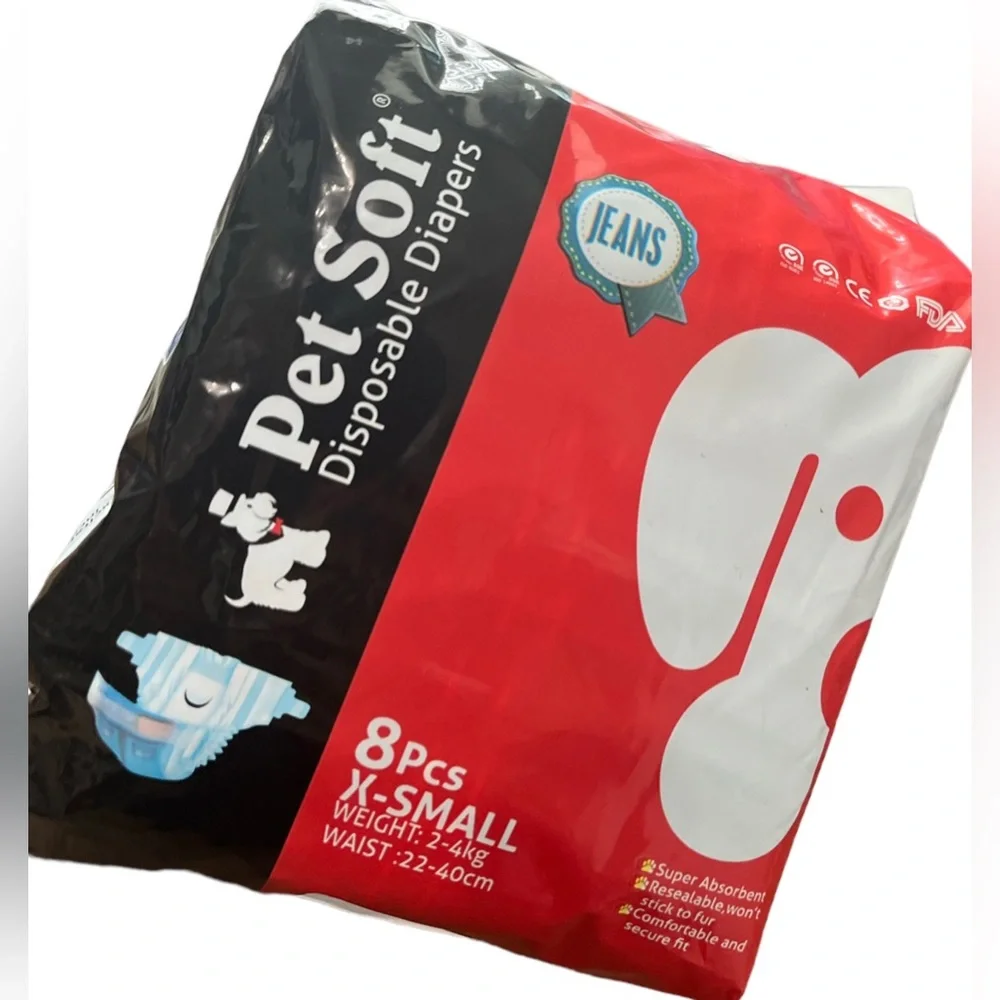 Pet Soft Doggie Disposable Diapers Female Puppy Cats 8pcs XS Jeans Pattern 2pk